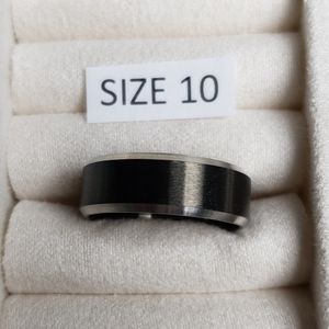 8mm Black Plated Flat Band Ring Size 10